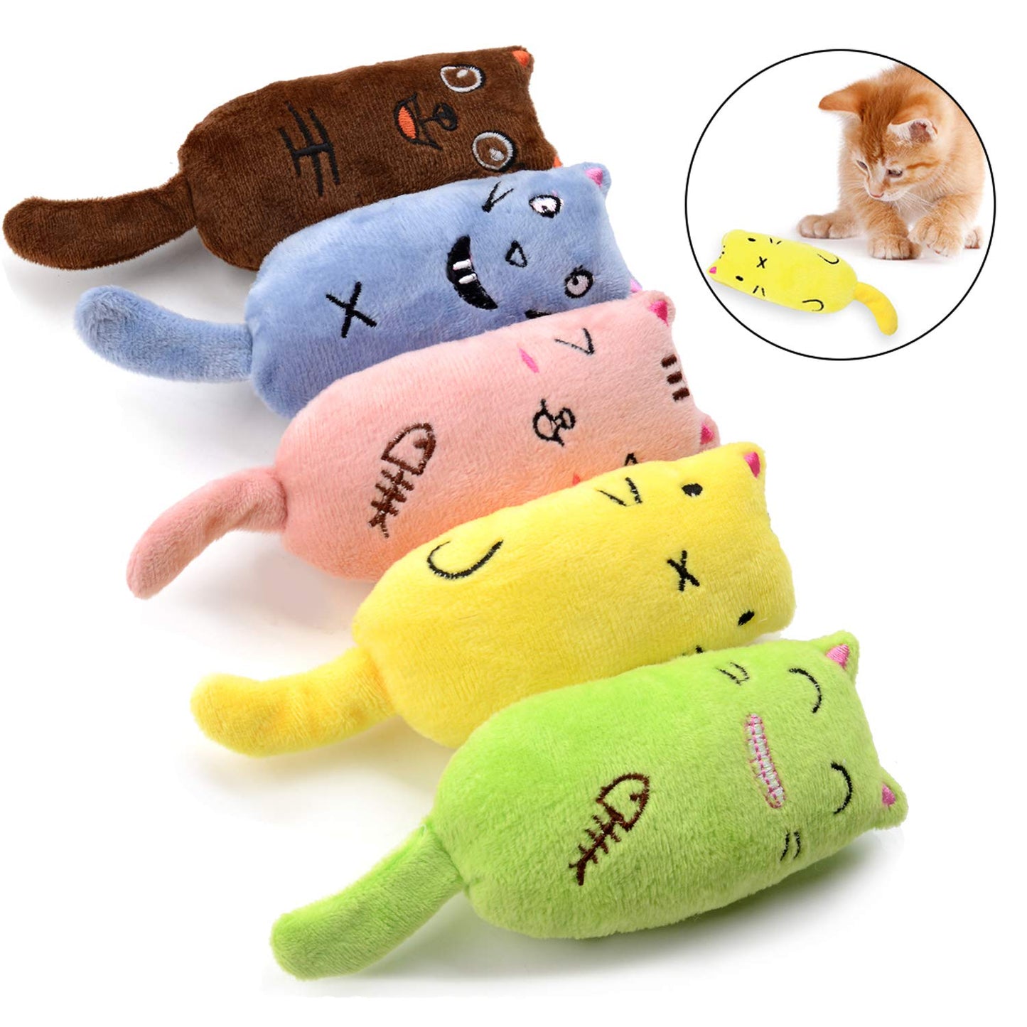 Legendog 5Pcs Bite Resistant Catnip Toy for Cats,Catnip Filled Cartoon Mice Cat Teething Chew Toy
