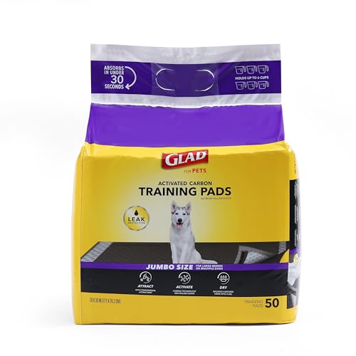 Glad for Pets Extra Large Charcoal Dog Training Pads - Absorbent Disposable Pee Pads for Dogs, Cats & Puppies - Jumbo-Size Potty Pads that Neutralize Urine Instantly - 30 Count Pet Supplies