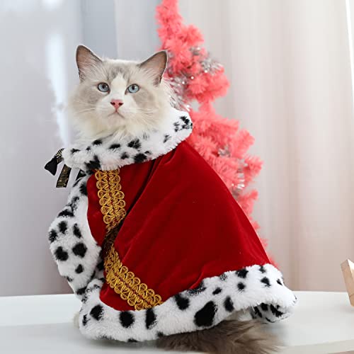 Lovelyshop pet Serial Lux Fur Red Cat Dog Cloak for Halloween Costumes, King Queen Prince and Princess Cosplay-S