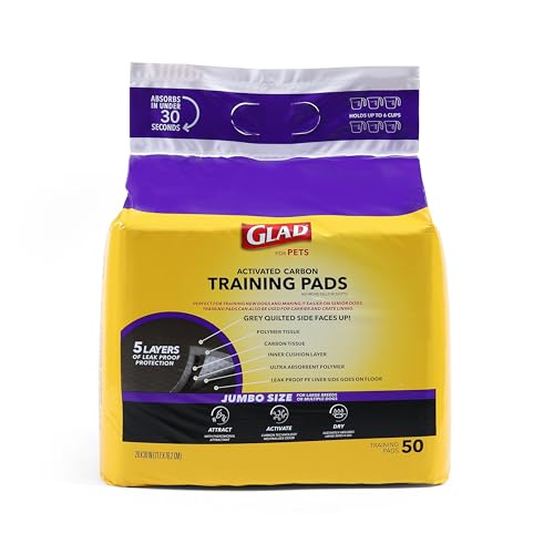 Glad for Pets Extra Large Charcoal Dog Training Pads - Absorbent Disposable Pee Pads for Dogs, Cats & Puppies - Jumbo-Size Potty Pads that Neutralize Urine Instantly - 30 Count Pet Supplies