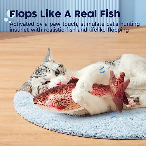 Potaroma Cat Toys Flopping Fish with SilverVine and Catnip, Moving Cat Kicker, Floppy Wiggle Fish for Small Dogs, Interactive Motion Kitten Exercise Toys, Mice Animal Toys 10.5"