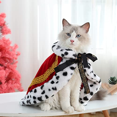 Lovelyshop pet Serial Lux Fur Red Cat Dog Cloak for Halloween Costumes, King Queen Prince and Princess Cosplay-S