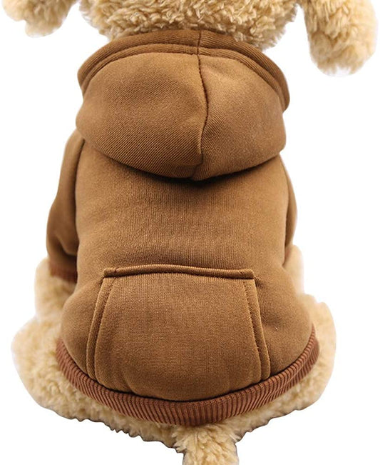 Jecikelon Winter Dog Hoodie Sweatshirts with Pockets Warm Dog Clothes for Small Dogs Chihuahua Coat Clothing Puppy Cat Custume (Large, Coffee)