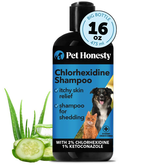 Pet Honesty Chlorhexidine Cat & Dog Shampoo, for Allergies, Itching, Dog Skin and Coat Supplement, Helps Shedding, Hot Spots, Deodorizing Dog Shampoo, Dog Grooming Supplies,16oz