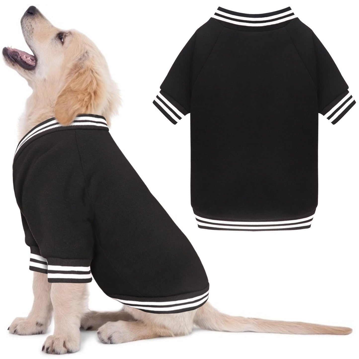 Dog Sweater Brushed Fleece Dog Clothes Baseball Jacket Soft Warm Dog Sweatshirt Dog Sweaters for Small Dogs Dog Sweaters for Medium Dogs Boy Girl Pet(Black-S/M)