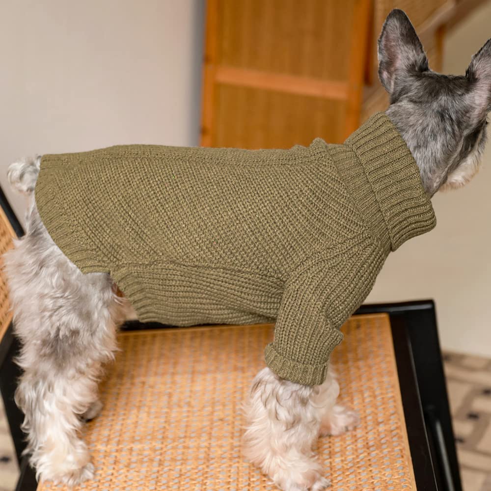 Fitwarm Thermal Knitted Dog Sweater Doggy Winter Coat Pet Clothes Doggie Turtleneck Jacket Puppy Outfits Cat Sweatsuit Sage Green Medium