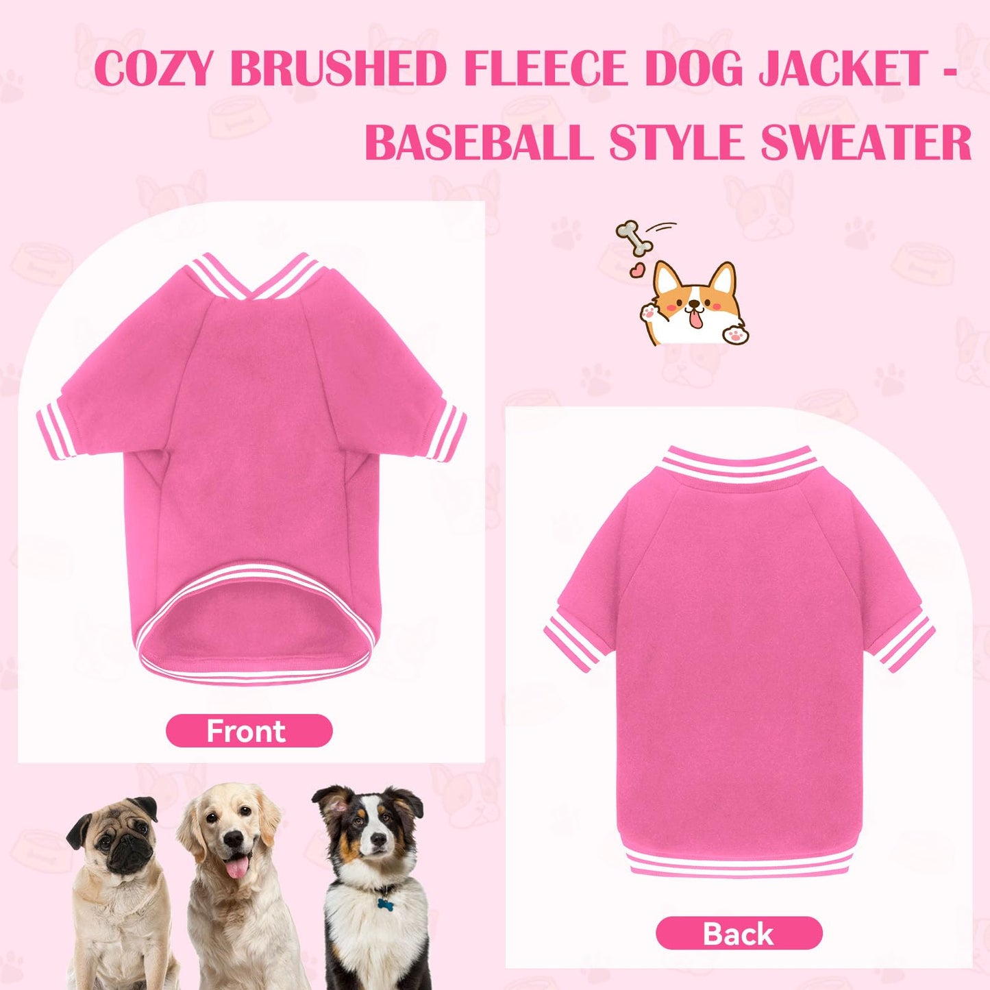 Dog Sweater Brushed Fleece Dog Clothes Baseball Jacket Soft Warm Dog Sweatshirt Dog Sweaters for Small Dogs Dog Sweaters for Medium Dogs Boy Girl Pet(Black-S/M)