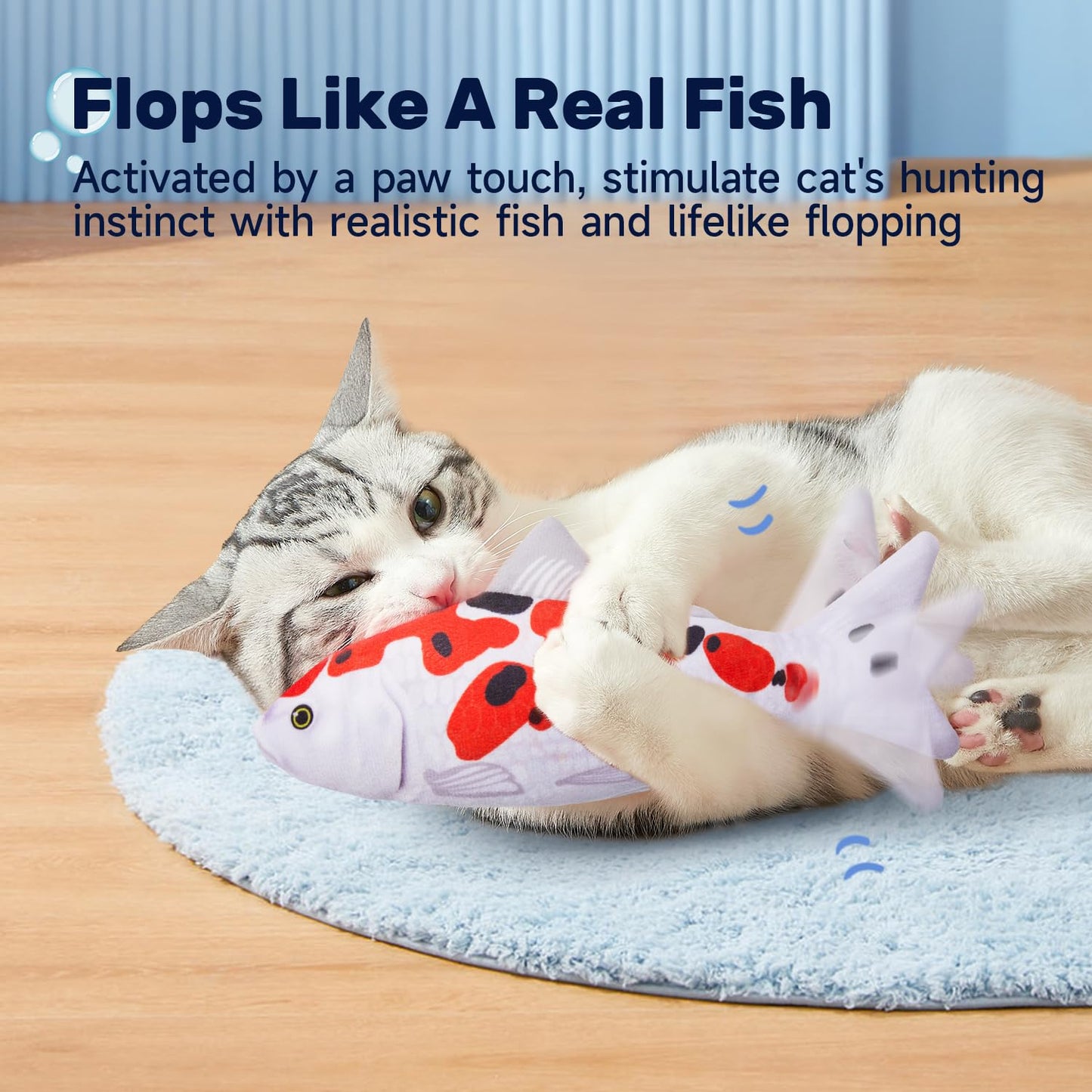 Potaroma Cat Toys Flopping Fish with SilverVine and Catnip, Moving Cat Kicker, Floppy Wiggle Fish for Small Dogs, Interactive Motion Kitten Exercise Toys, Mice Animal Toys 10.5"