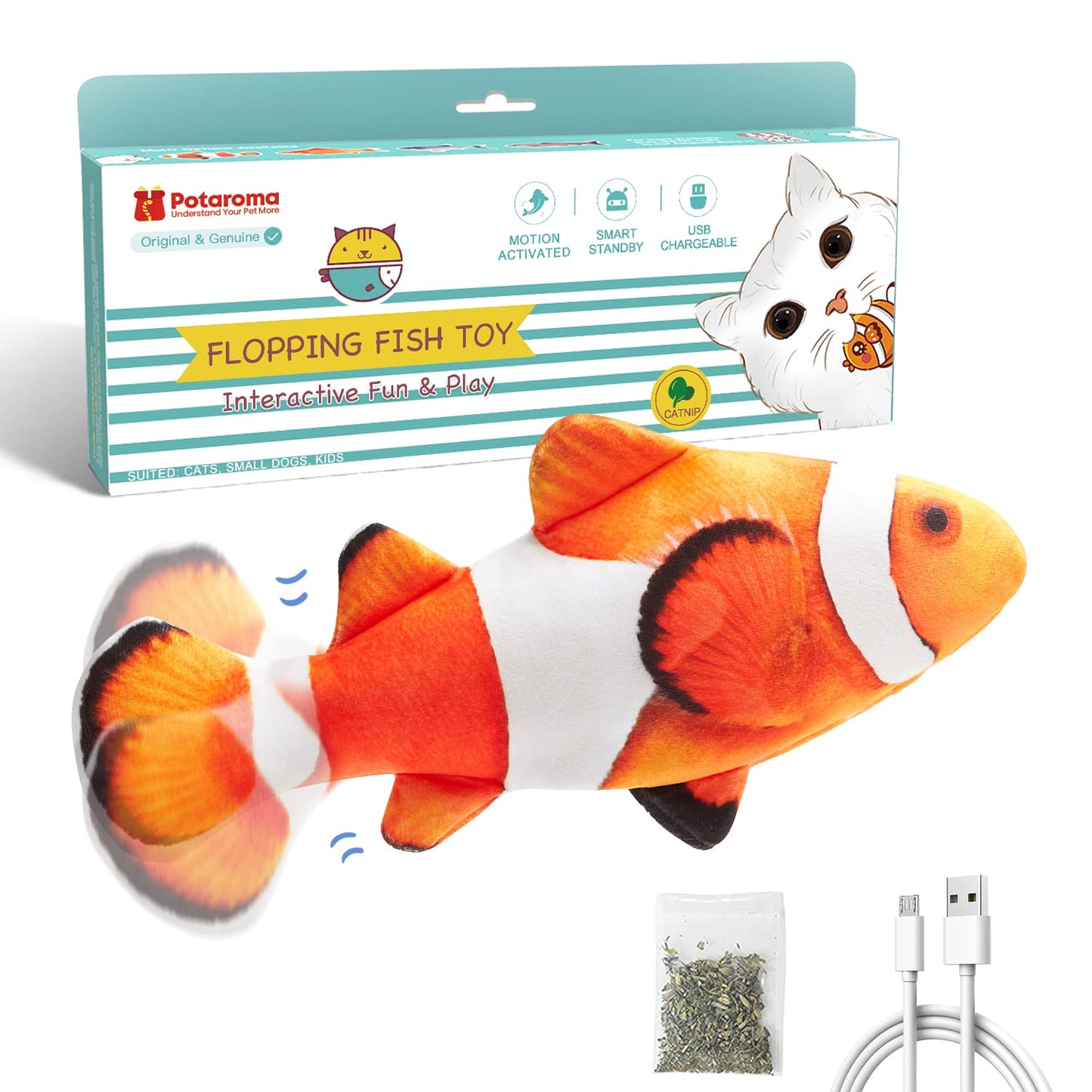 Potaroma Cat Toys Flopping Fish with SilverVine and Catnip, Moving Cat Kicker, Floppy Wiggle Fish for Small Dogs, Interactive Motion Kitten Exercise Toys, Mice Animal Toys 10.5"