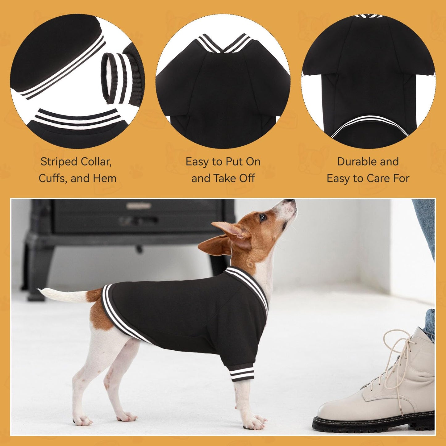 Dog Sweater Brushed Fleece Dog Clothes Baseball Jacket Soft Warm Dog Sweatshirt Dog Sweaters for Small Dogs Dog Sweaters for Medium Dogs Boy Girl Pet(Black-S/M)