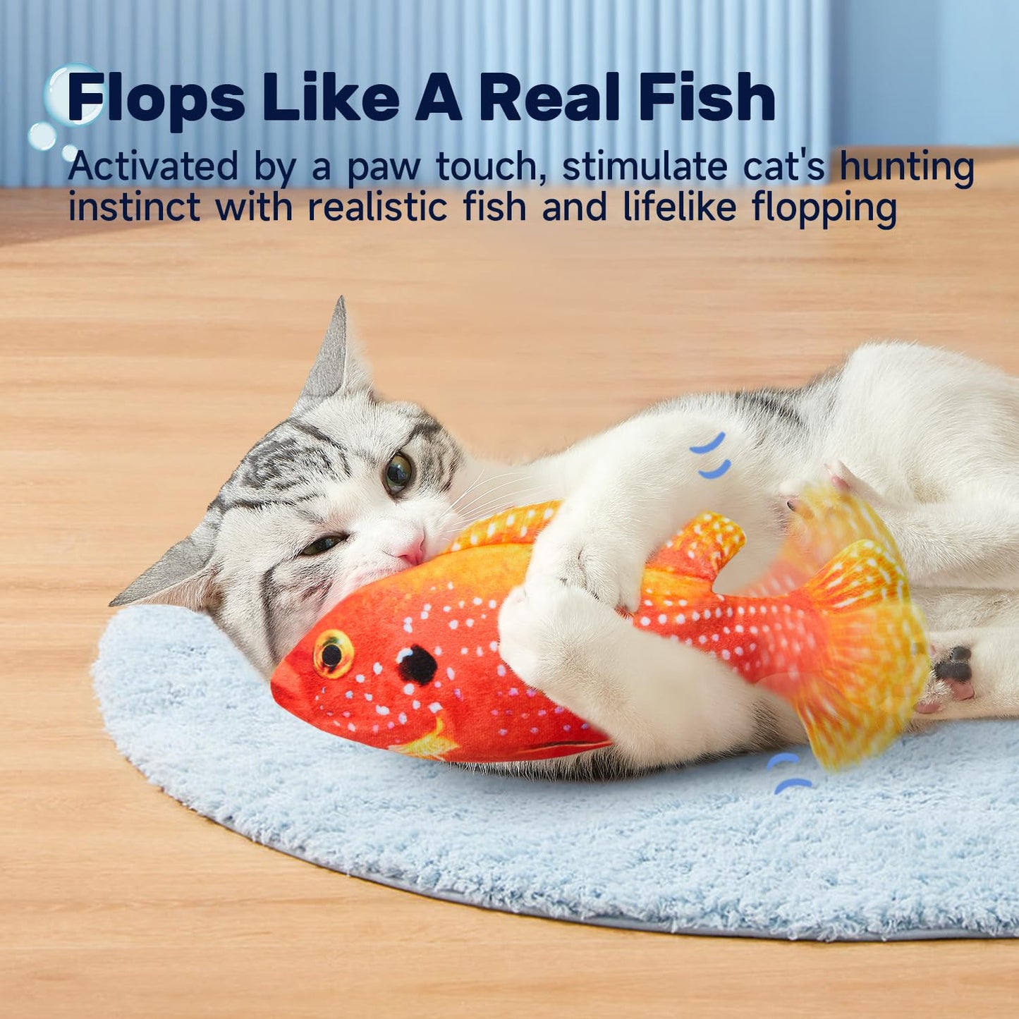 Potaroma Cat Toys Flopping Fish with SilverVine and Catnip, Moving Cat Kicker, Floppy Wiggle Fish for Small Dogs, Interactive Motion Kitten Exercise Toys, Mice Animal Toys 10.5"