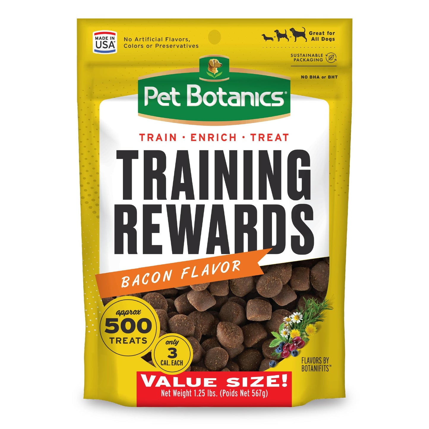 Pet Botanics Training Rewards Treats for Dogs, Made with Real Pork Liver, Focuses, Motivates, Rewards, Speeds Up Learning Curve, No BHA, BHT, Ethoxyquin, Bacon, 20 oz (1 pack)