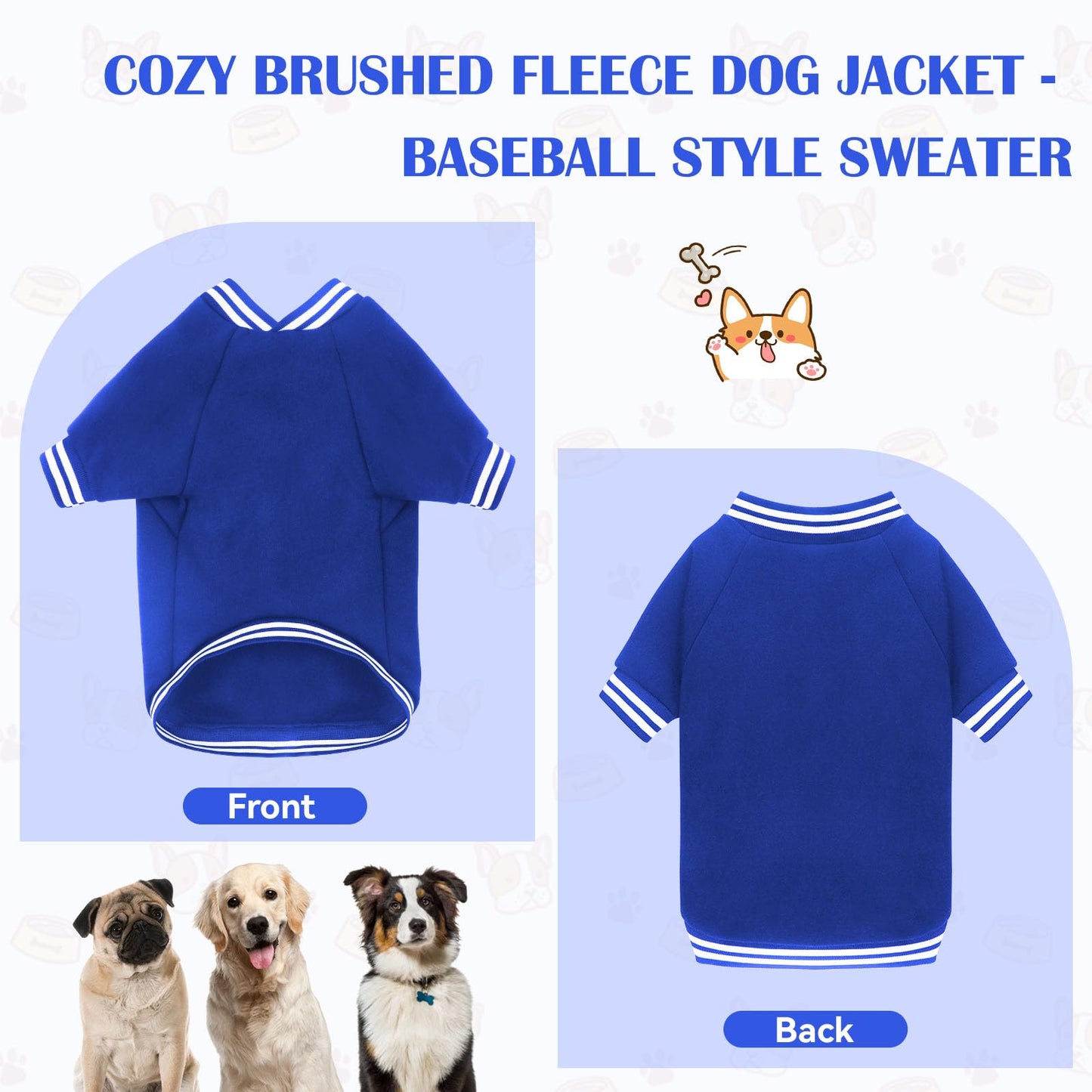 Dog Sweater Brushed Fleece Dog Clothes Baseball Jacket Soft Warm Dog Sweatshirt Dog Sweaters for Small Dogs Dog Sweaters for Medium Dogs Boy Girl Pet(Black-S/M)