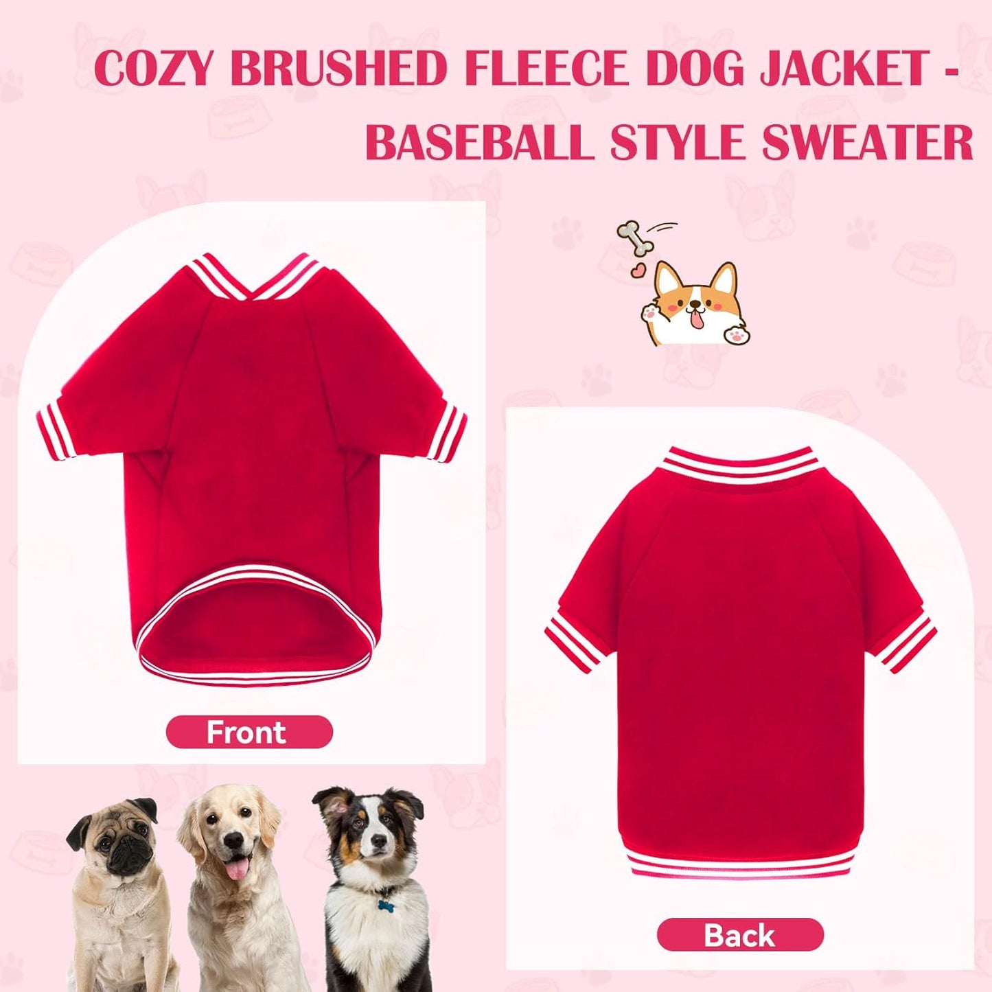 Dog Sweater Brushed Fleece Dog Clothes Baseball Jacket Soft Warm Dog Sweatshirt Dog Sweaters for Small Dogs Dog Sweaters for Medium Dogs Boy Girl Pet(Black-S/M)