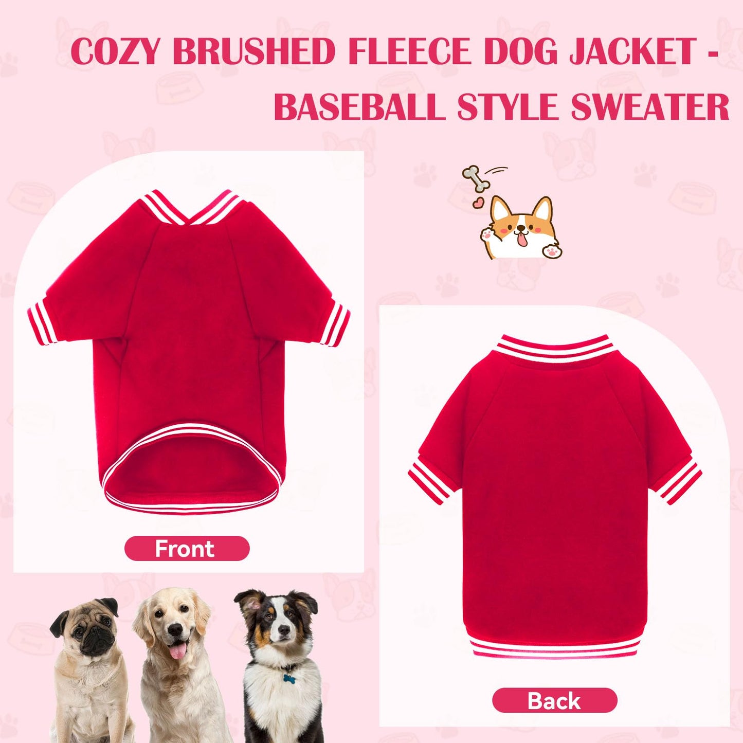 Dog Sweater Brushed Fleece Dog Clothes Baseball Jacket Soft Warm Dog Sweatshirt Dog Sweaters for Small Dogs Dog Sweaters for Medium Dogs Boy Girl Pet(Black-S/M)