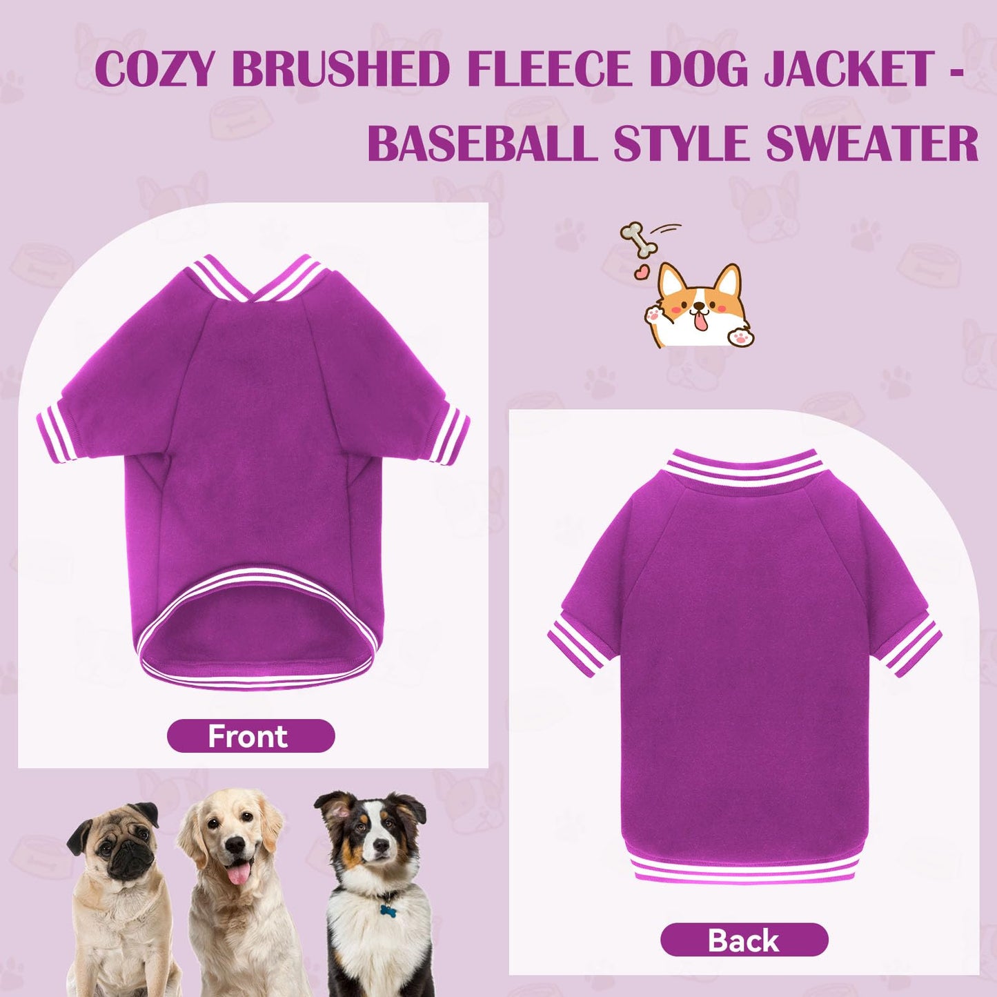 Dog Sweater Brushed Fleece Dog Clothes Baseball Jacket Soft Warm Dog Sweatshirt Dog Sweaters for Small Dogs Dog Sweaters for Medium Dogs Boy Girl Pet(Black-S/M)