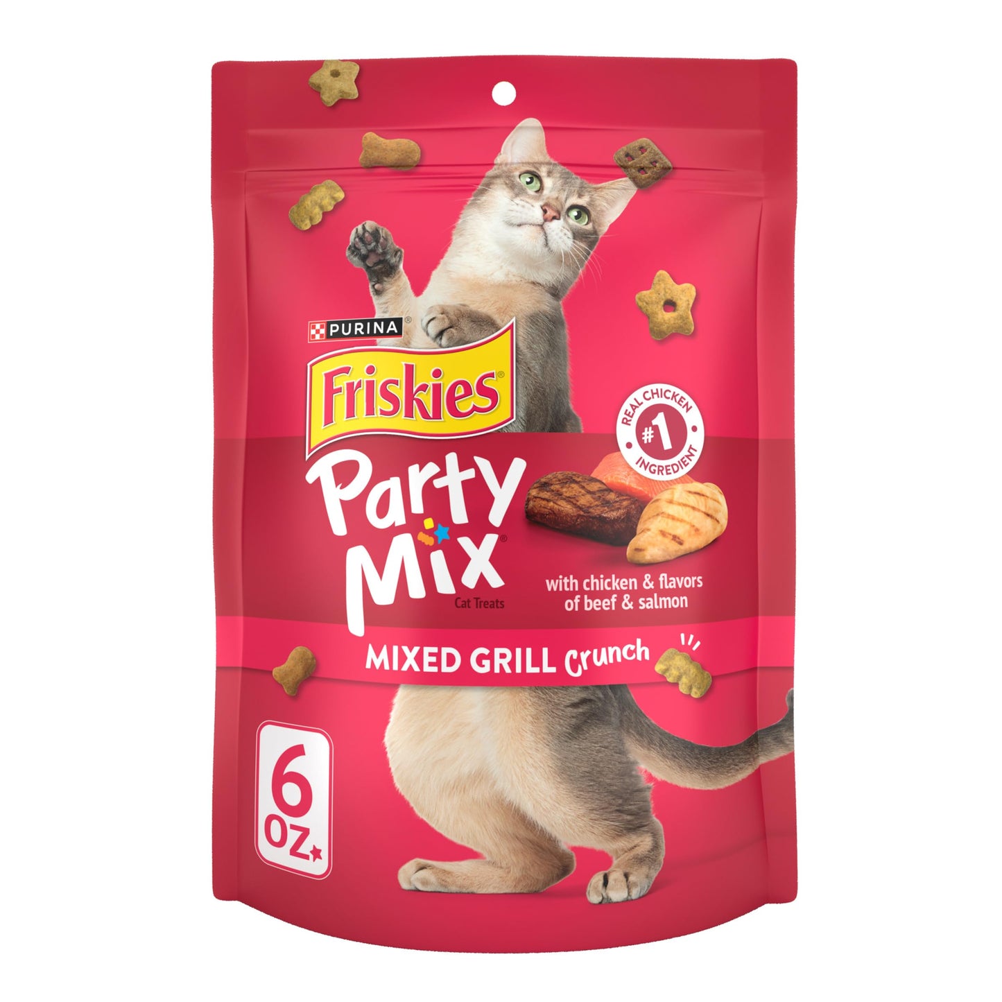 Purina Friskies Natural Cat Treats Party Mix Natural Yums With Real Salmon and Added Vitamins, Minerals and Nutrients - 20 oz. Canister