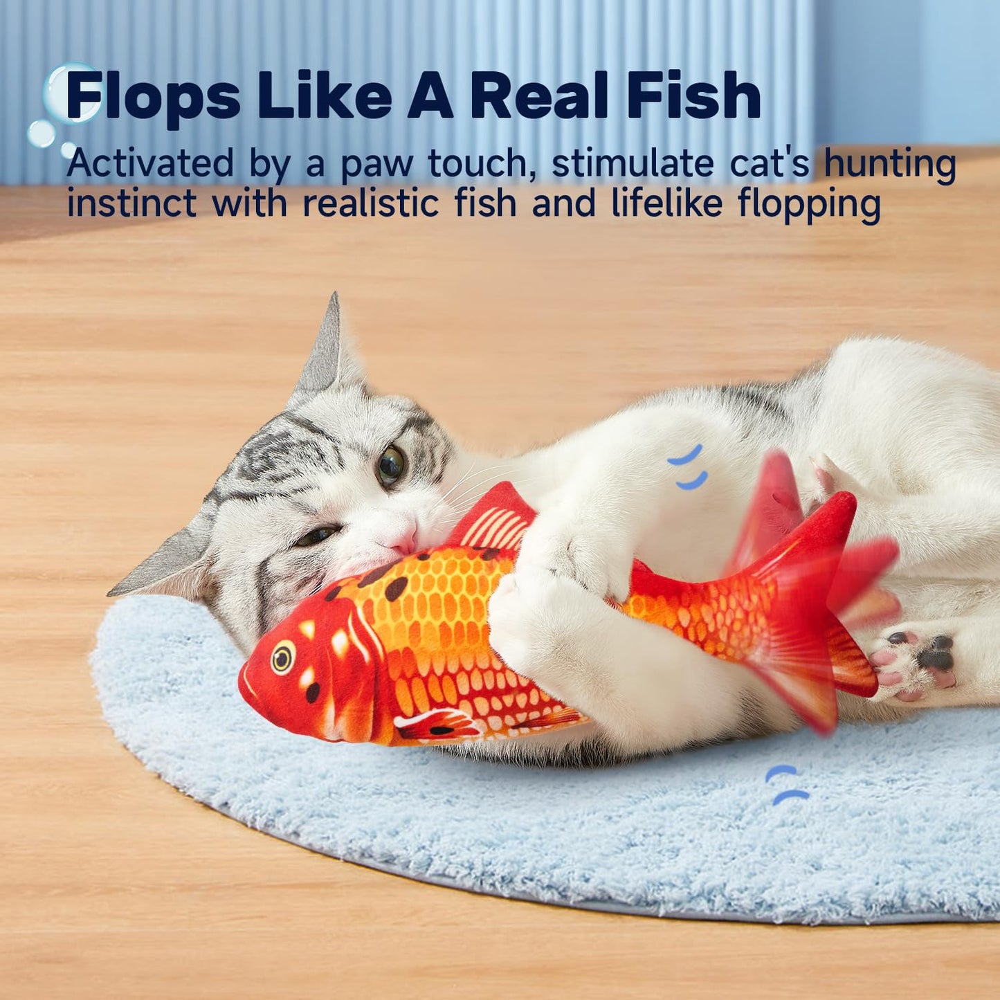 Potaroma Cat Toys Flopping Fish with SilverVine and Catnip, Moving Cat Kicker, Floppy Wiggle Fish for Small Dogs, Interactive Motion Kitten Exercise Toys, Mice Animal Toys 10.5"