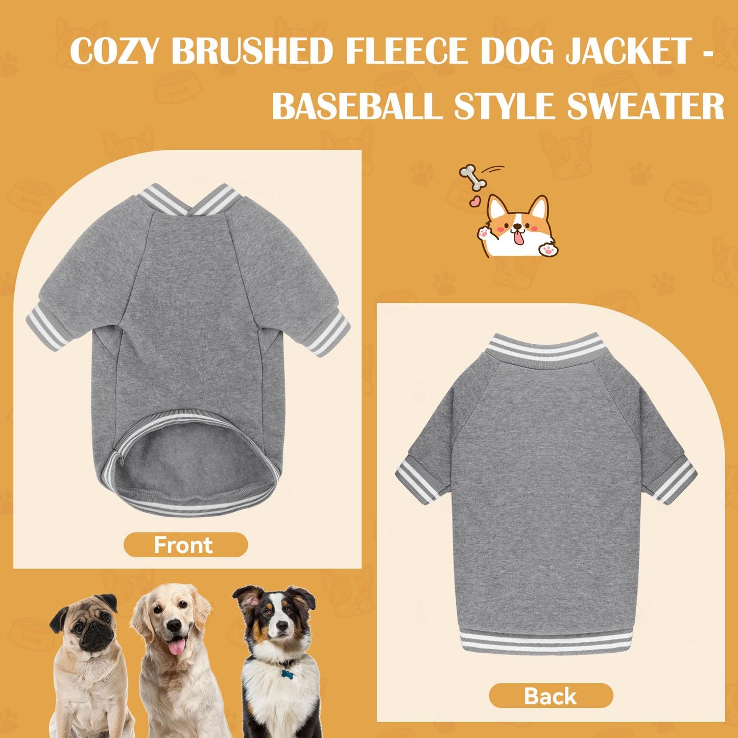 Dog Sweater Brushed Fleece Dog Clothes Baseball Jacket Soft Warm Dog Sweatshirt Dog Sweaters for Small Dogs Dog Sweaters for Medium Dogs Boy Girl Pet(Black-S/M)