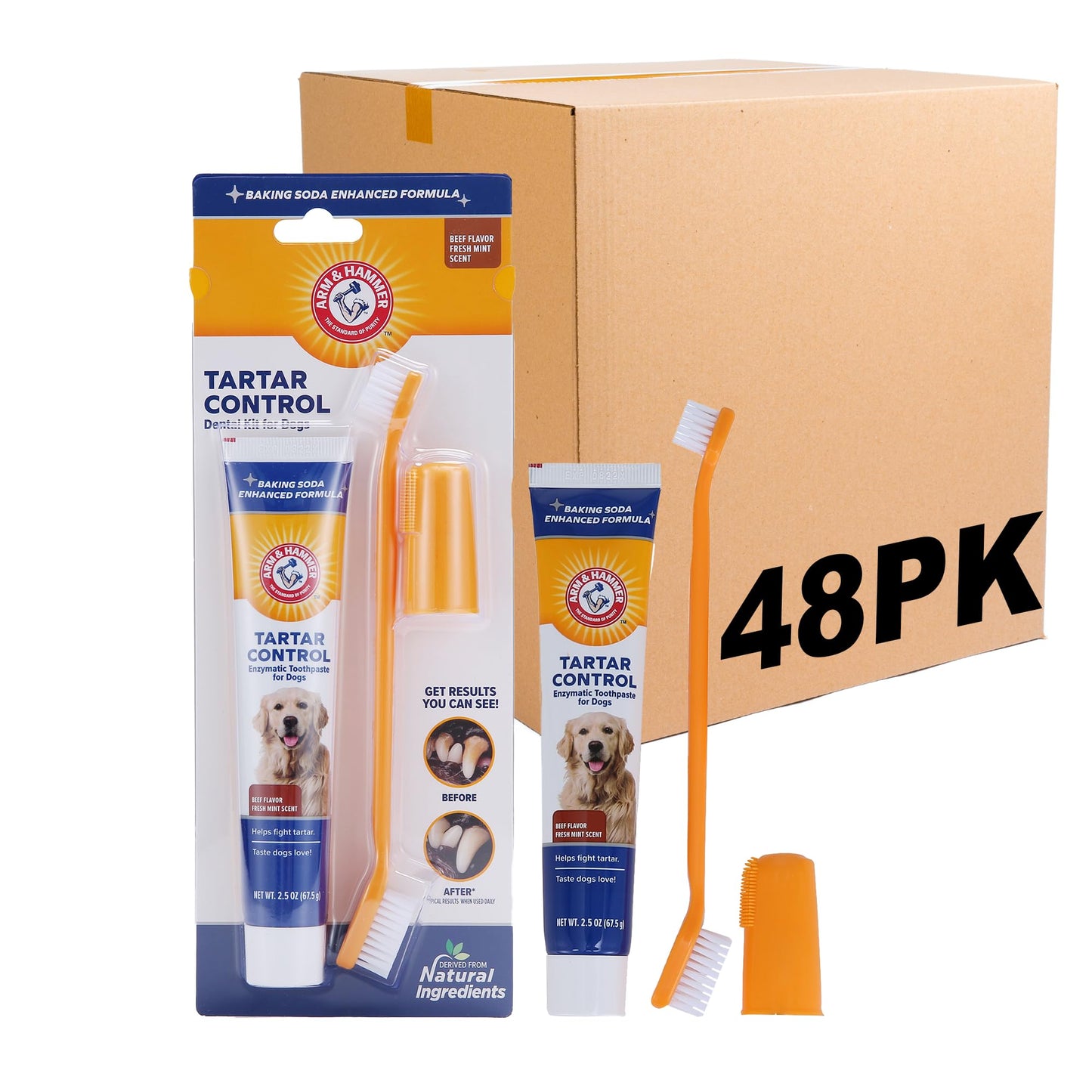 Arm & Hammer for Pets Tartar Control Kit for Dogs | Contains Toothpaste, Toothbrush & Fingerbrush | Reduces Plaque & Tartar Buildup | Safe for Puppies, 3-Piece , Beef Flavor