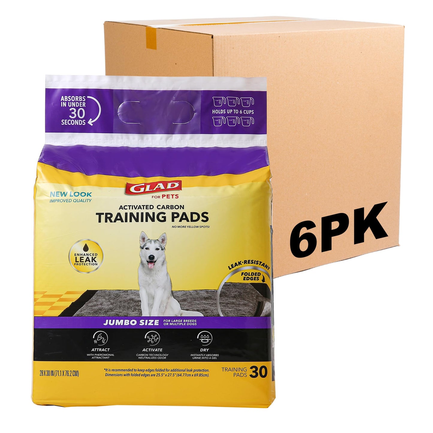 Glad for Pets Extra Large Charcoal Dog Training Pads - Absorbent Disposable Pee Pads for Dogs, Cats & Puppies - Jumbo-Size Potty Pads that Neutralize Urine Instantly - 30 Count Pet Supplies