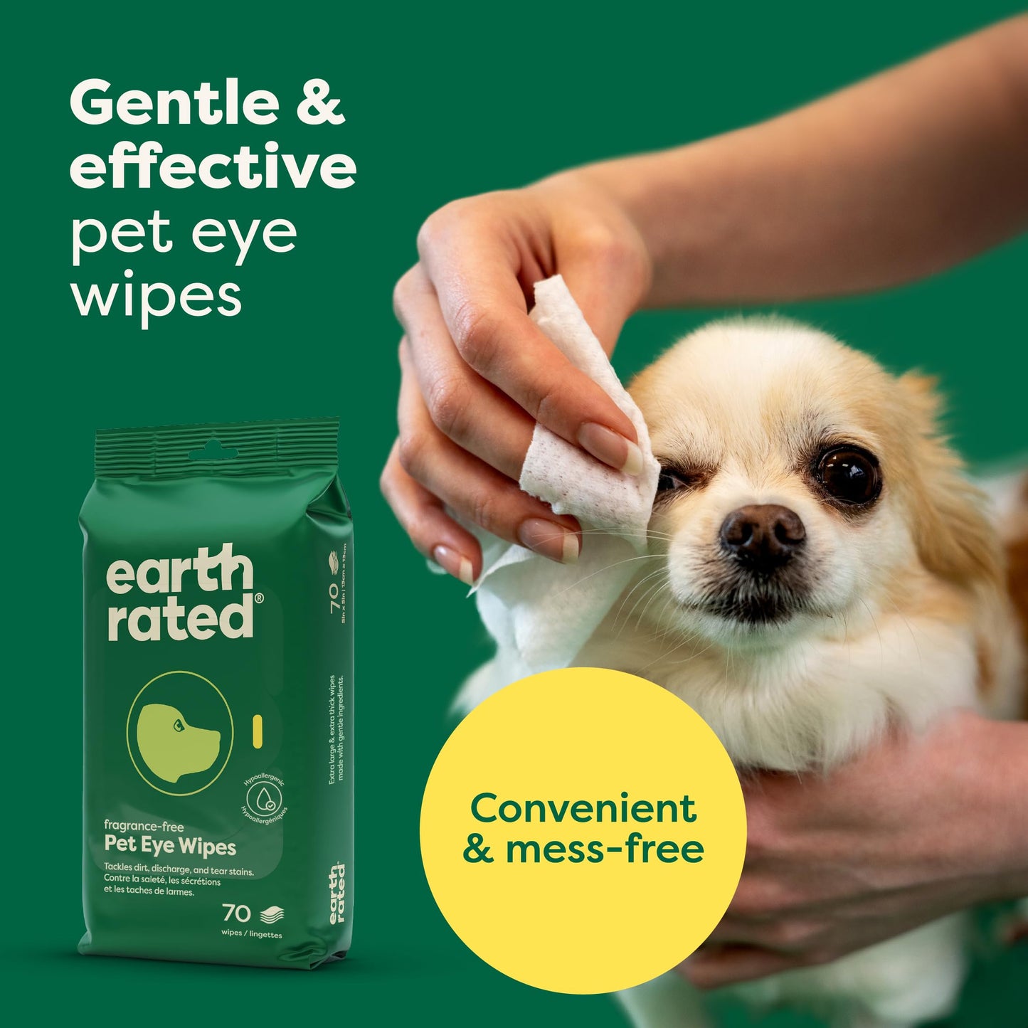 Earth Rated Textured Pet Wipes for Dogs & Cats, Cleaning and Odor-Controlling Grooming Wipes for Paws, Body, and Butt, Unscented, 100 Count