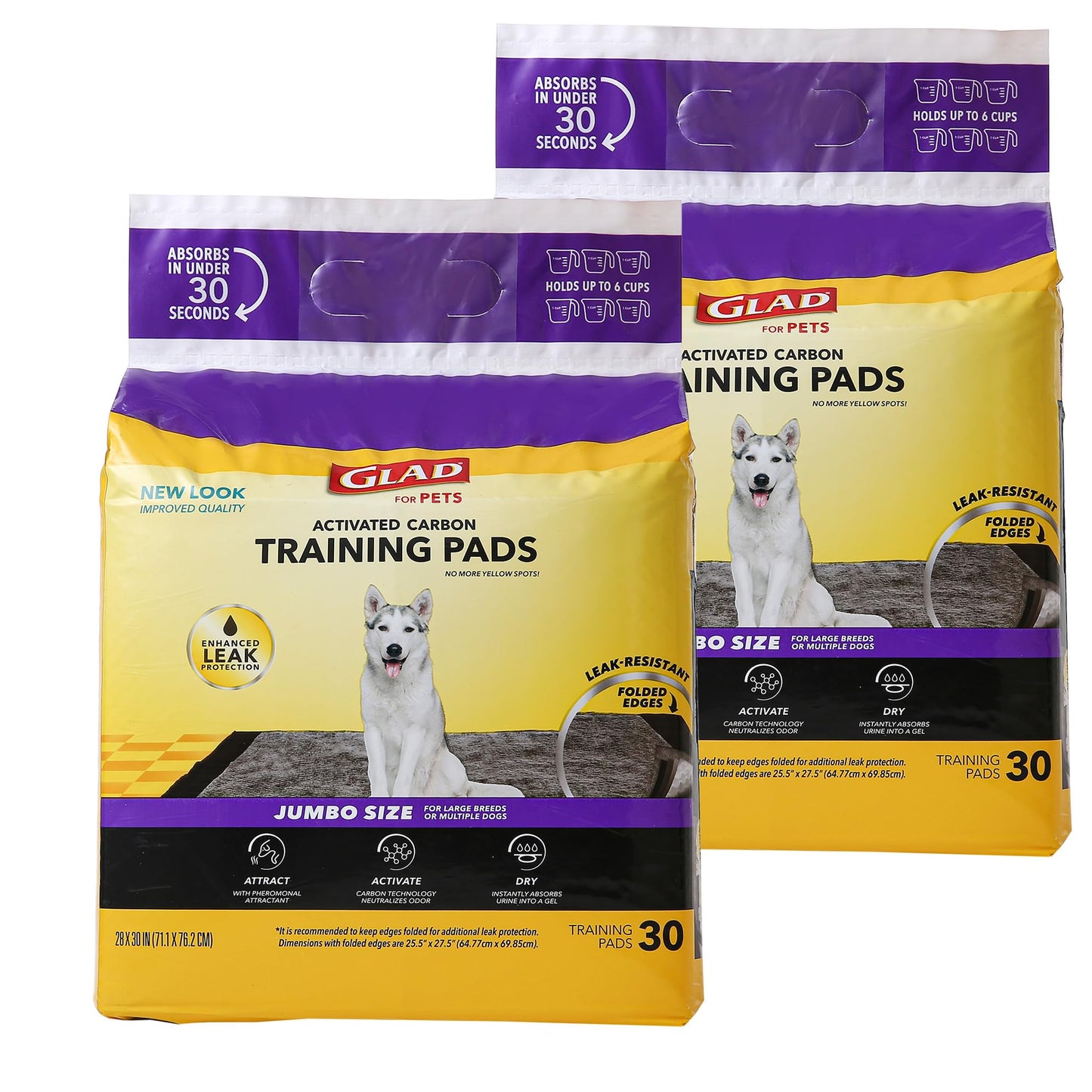 Glad for Pets Extra Large Charcoal Dog Training Pads - Absorbent Disposable Pee Pads for Dogs, Cats & Puppies - Jumbo-Size Potty Pads that Neutralize Urine Instantly - 30 Count Pet Supplies