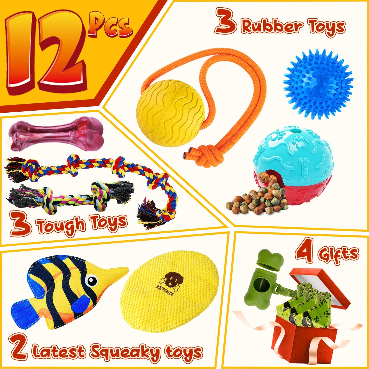 KIPRITII 25 Pack Various Puppy Dog Toys for Teething, Entertainment & Interaction, Puppy Chew Toys Pack with Rope Toys, Treat Balls and Dog Squeaky Toys for Puppy & Small Dogs