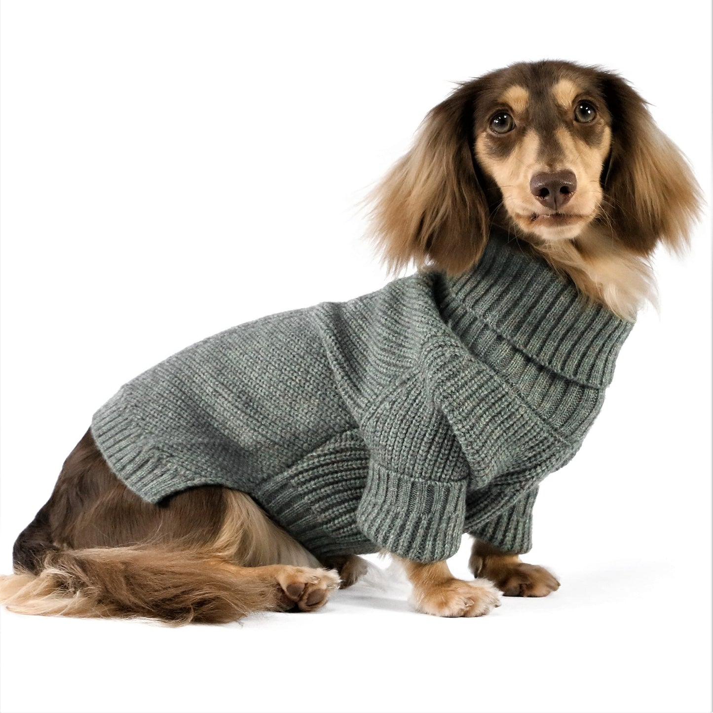 Fitwarm Thermal Knitted Dog Sweater Doggy Winter Coat Pet Clothes Doggie Turtleneck Jacket Puppy Outfits Cat Sweatsuit Sage Green Medium