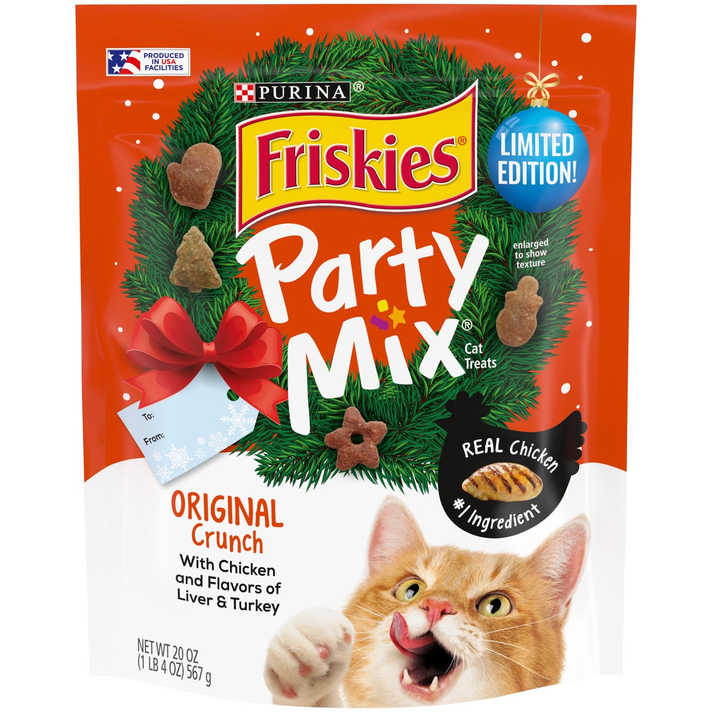 Purina Friskies Natural Cat Treats Party Mix Natural Yums With Real Salmon and Added Vitamins, Minerals and Nutrients - 20 oz. Canister