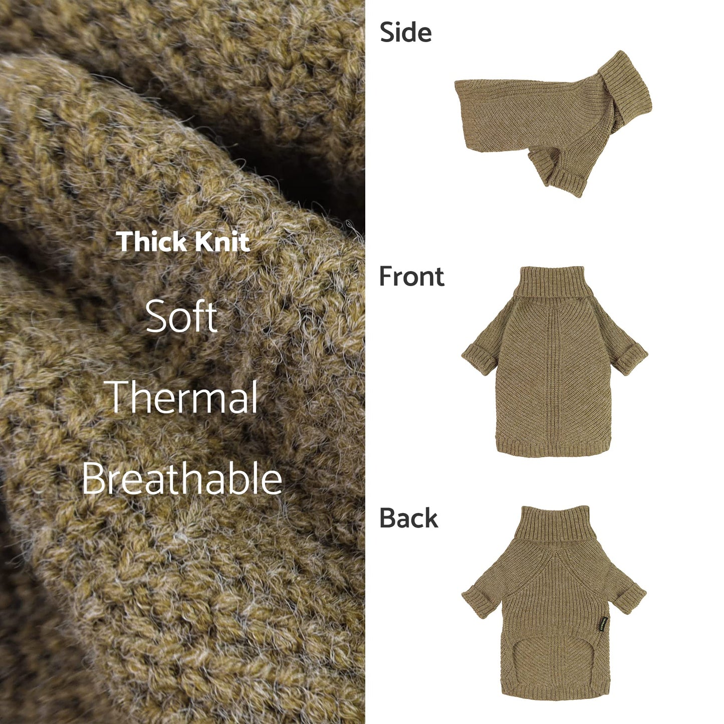 Fitwarm Thermal Knitted Dog Sweater Doggy Winter Coat Pet Clothes Doggie Turtleneck Jacket Puppy Outfits Cat Sweatsuit Sage Green Medium