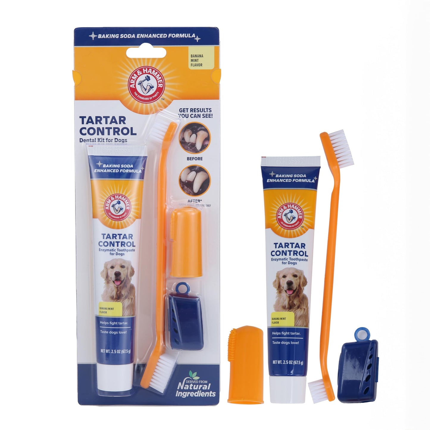 Arm & Hammer for Pets Tartar Control Kit for Dogs | Contains Toothpaste, Toothbrush & Fingerbrush | Reduces Plaque & Tartar Buildup | Safe for Puppies, 3-Piece , Beef Flavor