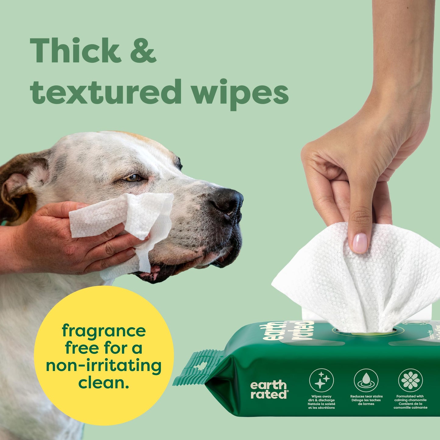 Earth Rated Textured Pet Wipes for Dogs & Cats, Cleaning and Odor-Controlling Grooming Wipes for Paws, Body, and Butt, Unscented, 100 Count