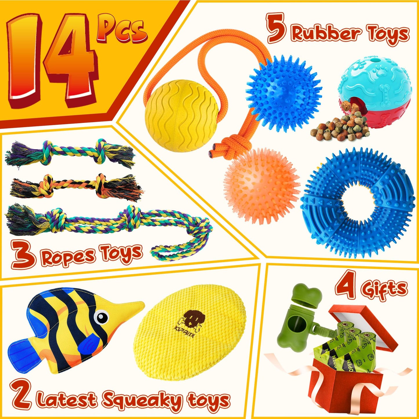 KIPRITII 25 Pack Various Puppy Dog Toys for Teething, Entertainment & Interaction, Puppy Chew Toys Pack with Rope Toys, Treat Balls and Dog Squeaky Toys for Puppy & Small Dogs