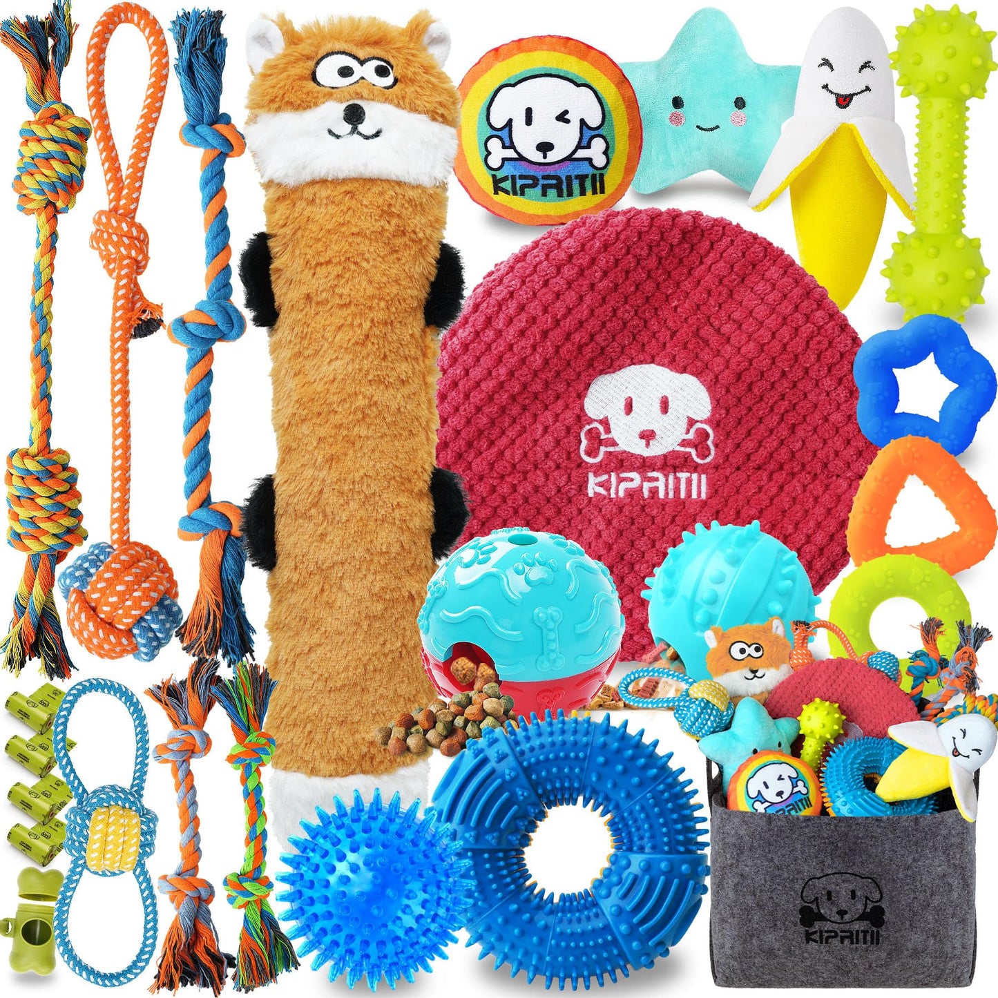 KIPRITII 25 Pack Various Puppy Dog Toys for Teething, Entertainment & Interaction, Puppy Chew Toys Pack with Rope Toys, Treat Balls and Dog Squeaky Toys for Puppy & Small Dogs