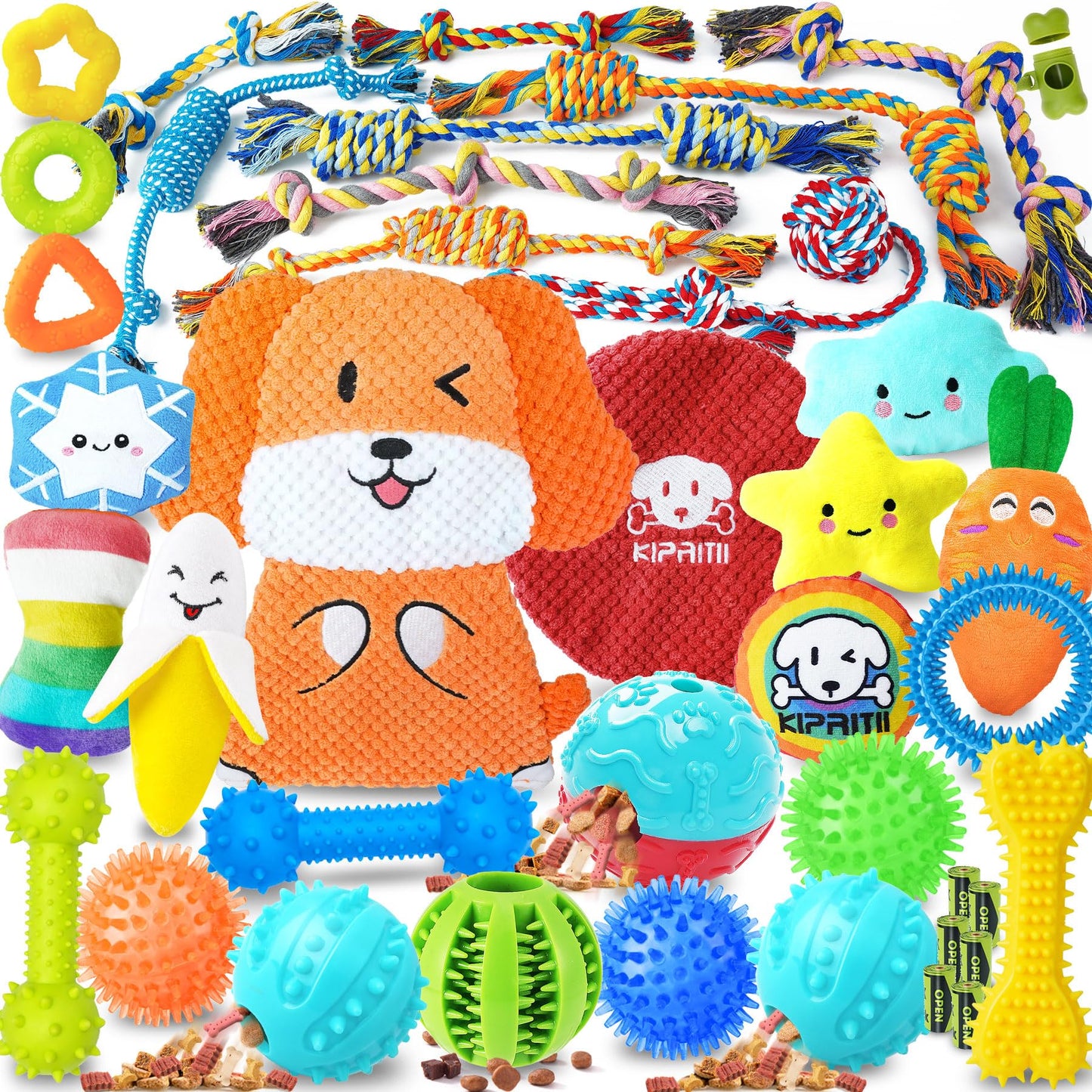 KIPRITII 25 Pack Various Puppy Dog Toys for Teething, Entertainment & Interaction, Puppy Chew Toys Pack with Rope Toys, Treat Balls and Dog Squeaky Toys for Puppy & Small Dogs