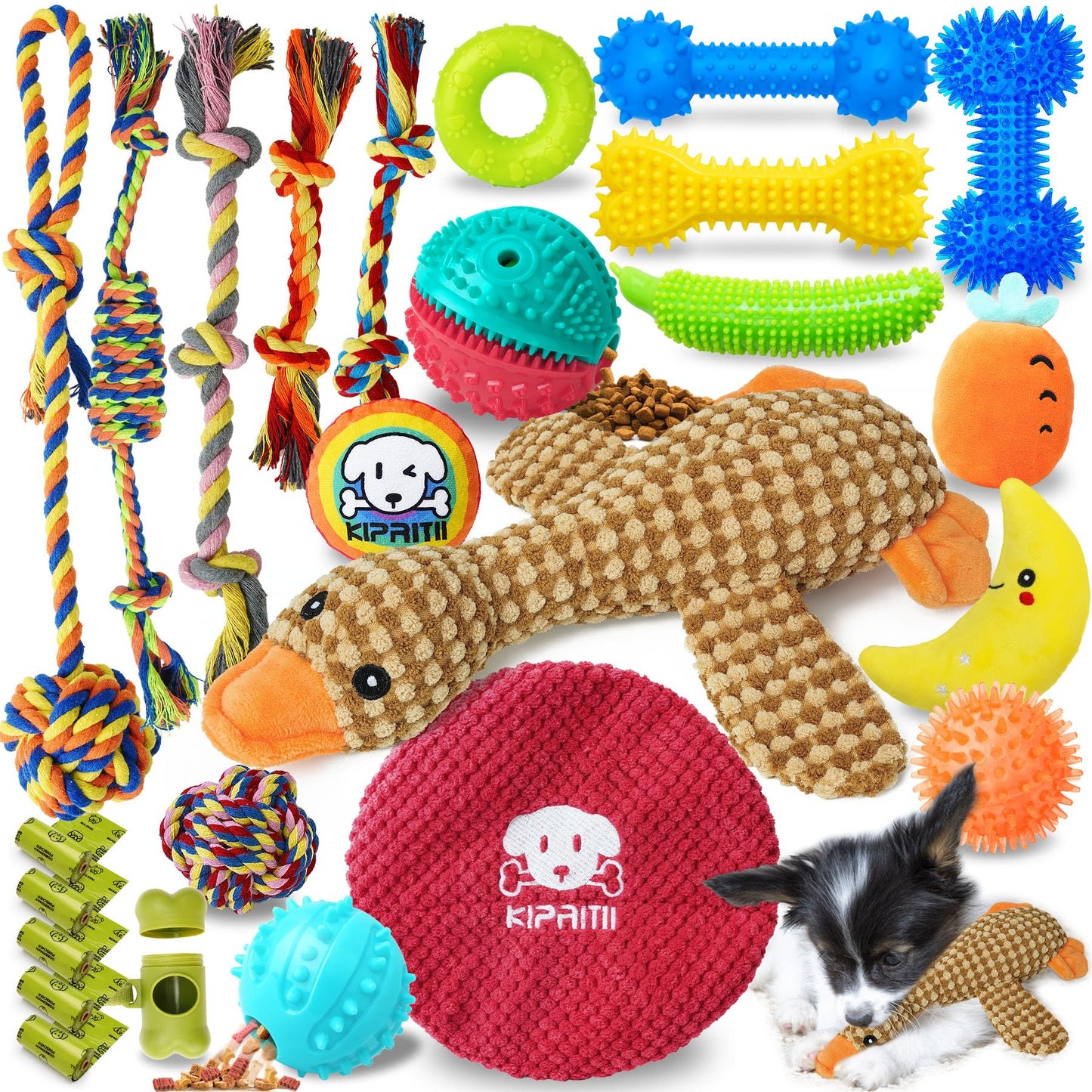 KIPRITII 25 Pack Various Puppy Dog Toys for Teething, Entertainment & Interaction, Puppy Chew Toys Pack with Rope Toys, Treat Balls and Dog Squeaky Toys for Puppy & Small Dogs