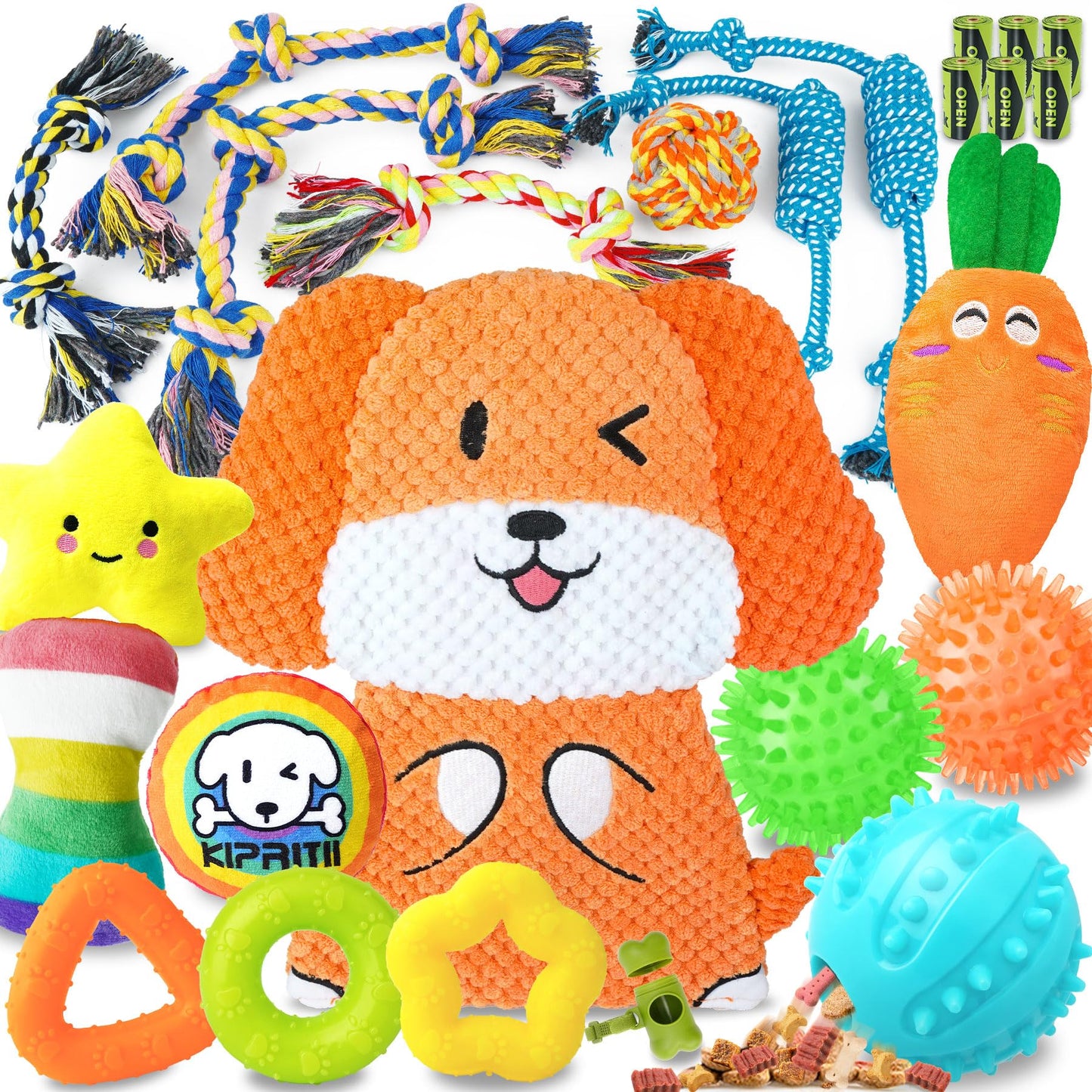 KIPRITII 25 Pack Various Puppy Dog Toys for Teething, Entertainment & Interaction, Puppy Chew Toys Pack with Rope Toys, Treat Balls and Dog Squeaky Toys for Puppy & Small Dogs