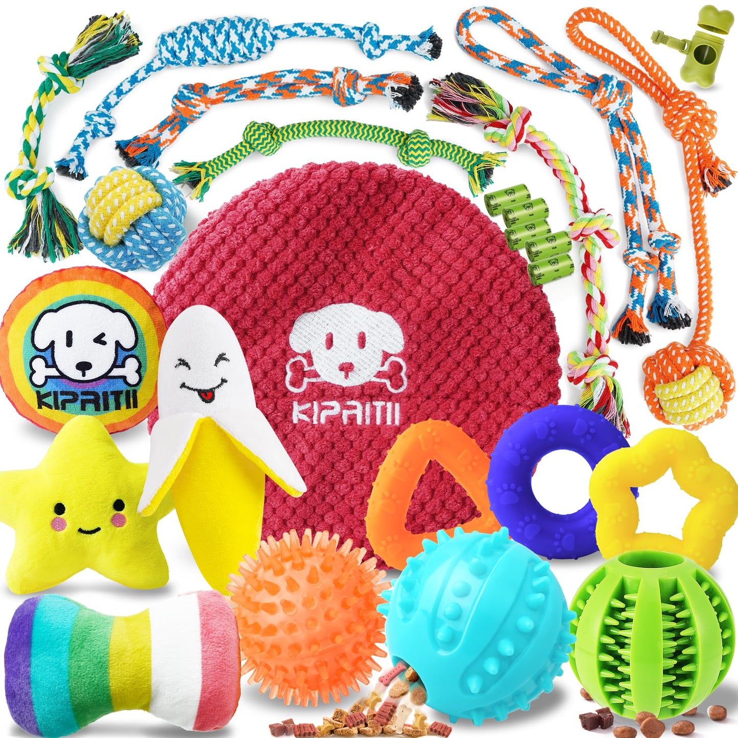 KIPRITII 25 Pack Various Puppy Dog Toys for Teething, Entertainment & Interaction, Puppy Chew Toys Pack with Rope Toys, Treat Balls and Dog Squeaky Toys for Puppy & Small Dogs